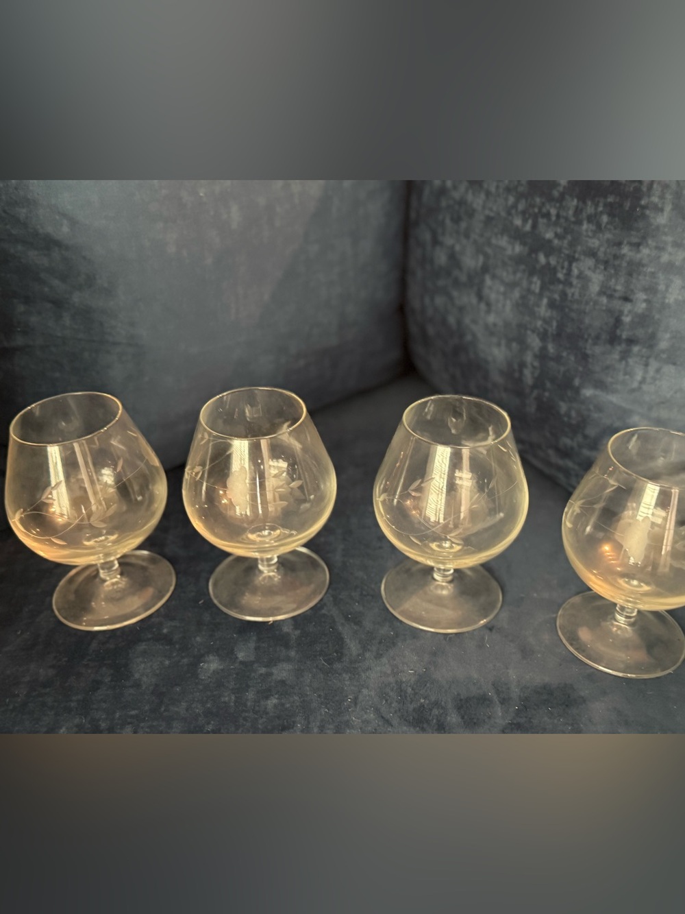 Etched Brandy Snifter Glasses - Set of 4